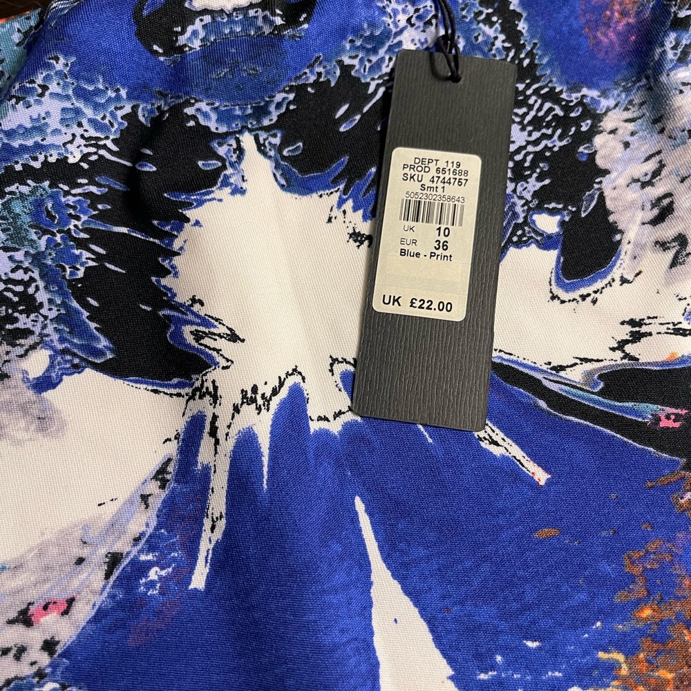 Blue and White Abstract Print Skirt